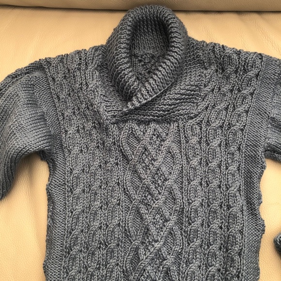 Home knit kids shawl sweater and matching hat. - Picture 2 of 7